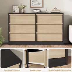 Garvee Modern Double Dresser Organizer With 6 Drawers Large Storage, Wooden Chest Of Drawers For Living Room, Bedroom, Nursery, Hallway -Garvee GUEST 12acd30e 1458 4735 b2a6 ab0210edfbf7