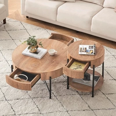 Round Coffee Table With Storage Living Room Center Table 6 Round Coffee Table With Storage Living Room Center Table - Image 4