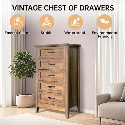 Garvee Chest Of Dresser, Vintage Wood 5 Drawer Tall Dresser Storage Organizer For Closet, Bedroom, Nursery, Living Room, Hallway, White 6 Garvee Chest Of Dresser, Vintage Wood 5 Drawer Tall Dresser Storage Organizer For Closet, Bedroom, Nursery, Living Room, Hallway, White - Image 4