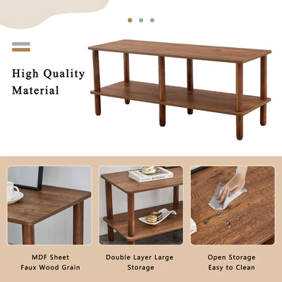 Modern 2-Tier Coffee Table For Living Room Furniture, Center Table With Open Storage Shelf, Rounded Rubberwood Legs 5 Modern 2-Tier Coffee Table For Living Room Furniture, Center Table With Open Storage Shelf, Rounded Rubberwood Legs - Image 3