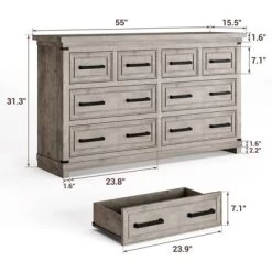 Garvee Farmhouse 8 Drawer Dresser For Bedroom, Rustic Wood Chest Of Drawers With Easy Pull Handles, Storage Cabinet For Living Room
