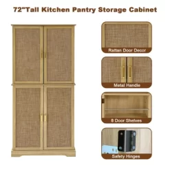 Pantry Cabinet, Kitchen Storage Cabinets With Doors And Shelves, 72" Tall Farmhouse Rattan Pantries With Drawers For Dining Room, Living Room -Garvee GUEST 132b0be0 9724 4747 8896 6360fe256310