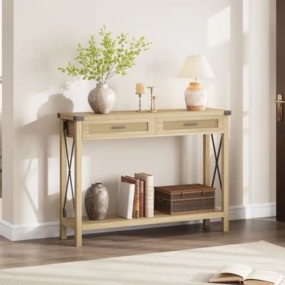 Rattan Entryway Table, Wood Console Table With 2 Drawers, Sofa Table With Storage, Console Tables For Entryway, Living Room, Hallway, Foyer 13 Rattan Entryway Table, Wood Console Table With 2 Drawers, Sofa Table With Storage, Console Tables For Entryway, Living Room, Hallway, Foyer - Image 11