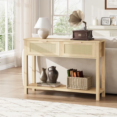 Rattan Entryway Table, Wood Console Table With 2 Drawers, Sofa Table With Storage, Console Tables For Entryway, Living Room, Hallway, Foyer 12 Rattan Entryway Table, Wood Console Table With 2 Drawers, Sofa Table With Storage, Console Tables For Entryway, Living Room, Hallway, Foyer - Image 10