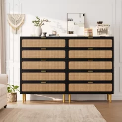Garvee Rattan 5 Drawer Dresser For Bedroom, Tall Chest With Wide Top And Deep Storage Drawers For Living Room, Hallway, Kids Room -Garvee GUEST 13b19913 d850 4d22 bb98 99514f370ae7