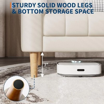 Faux Leather Sofa Couch, Modern 78" W Sofa With Deep Seats, 3 Seater Sofa Couch With 2 Throw Pillows And Wood Legs, For Living Room 8 Faux Leather Sofa Couch, Modern 78" W Sofa With Deep Seats, 3 Seater Sofa Couch With 2 Throw Pillows And Wood Legs, For Living Room - Image 6