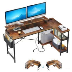 Reversible L Shaped Computer Desk, 47'' Gaming Desk With Monitor Stand & Storage Shelves, Corner Office Desk For Home Office Bedroom Small Space