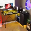 Whizmax L Shaped Desk With Power Outlets & LED Lights, Computer Desk With Drawers & Shelves, Corner Desk Gaming Desk Home Office Desk