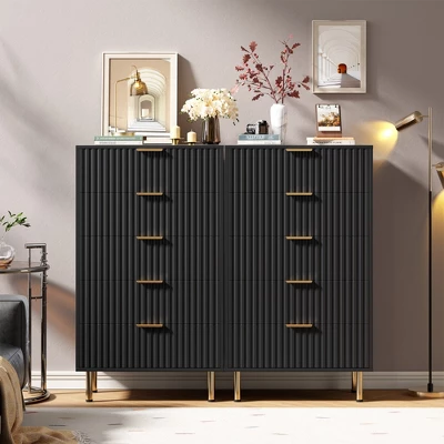 Fluted 3/5/6/8 Drawer Storage Dresser, Tall Modern Chest With Ample Deep Drawers And Wide Top, Wooden Organizer For Living Room, Hallway 9 Fluted 3/5/6/8 Drawer Storage Dresser, Tall Modern Chest With Ample Deep Drawers And Wide Top, Wooden Organizer For Living Room, Hallway - Image 7