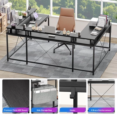 Whizmax U Shaped Computer Gaming Desk, Reversible L Shaped Desk With Monitor Stand, Large Corner Desk With Storage Shelves For Home Office 6 Whizmax U Shaped Computer Gaming Desk, Reversible L Shaped Desk With Monitor Stand, Large Corner Desk With Storage Shelves For Home Office - Image 4