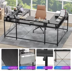 U Shaped Computer Gaming Desk, Reversible L Shaped Desk With Power Outlets, LED Strip & Monitor Stand -Garvee GUEST 15971a8a 9330 4d19 b5f8 7e36f1e58764