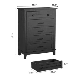 Freestanding 41.3" Tall Vertical Drawer Dresser With Storage , Wooden Closet Storage Chest For Living Room, Bedroom, Entryway, Bedroom