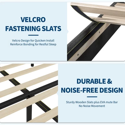 King Bed Frame Platform Bed With Adjustable Headboard, Linen Fabric Upholstered And Wooden Slats Support, Easy Assembly, Dark Grey 7 King Bed Frame Platform Bed With Adjustable Headboard, Linen Fabric Upholstered And Wooden Slats Support, Easy Assembly, Dark Grey - Image 5