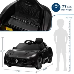 Licensed Maserati Gran Cabrio Ride-On Car For Kids, 12V Battery Powered, Remote Control, Spring Suspension, Double Doors, LED Lights