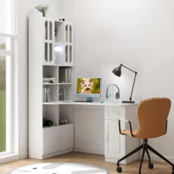 L Shaped Computer Desk With Hutch, Office Corner Desk With Drawer & Bookshelf, Wood Table Writing Desk, Gaming Computer Desk For Study Room White -Garvee GUEST 167e76c6 839b 4577 be1b f222e564432f
