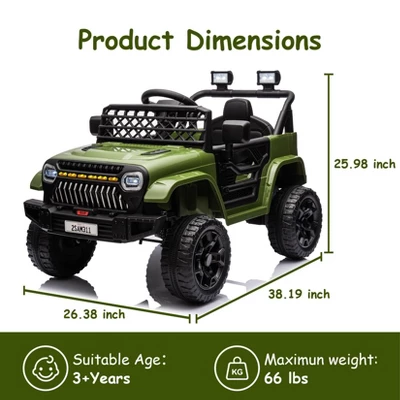 12V Ride On Car For Kids, Electric Vehicle Toddles, Battery Powered Truck Car Toy With RC, LED, Music, 4-Wheel Suspension 3 12V Ride On Car For Kids, Electric Vehicle Toddles, Battery Powered Truck Car Toy With RC, LED, Music, 4-Wheel Suspension