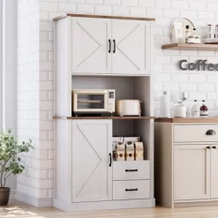 Whizmax Modern Kitchen Pantry Cabinet With Microwave Stand, Tall Hutch Bar Cabinet With Drawers And Adjustable Shelves For Dining Room, Living Room -Garvee GUEST 16985c14 1664 4ab8 a07f 730ff9c815ec