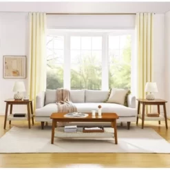 Mid-Century Coffee Table With Woven Shelf, Bohemian Rattan Coffee Table With Storage, Farmhouse Wooden Low Rectangular End Table For Living Room -Garvee GUEST 16dff63b 1a24 4a45 844f 6f6dee9151d0