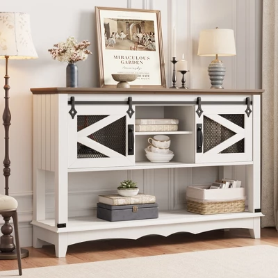 Entryway Table With Cabinet, Farmhouse Console Sofa Table With Storage, Rustic Sofa Table With Sliding Barn Doors, Console Table With Open Shelf 10 Entryway Table With Cabinet, Farmhouse Console Sofa Table With Storage, Rustic Sofa Table With Sliding Barn Doors, Console Table With Open Shelf - Image 8