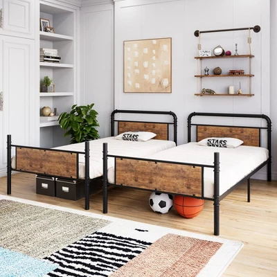 Metal Bunk Bed Twin Over Twin, Heavy Duty Twin Size Metal Bunk Bed With High Guardrail & Ladders, Convertible Bunk Beds For Kids Adults 8 Metal Bunk Bed Twin Over Twin, Heavy Duty Twin Size Metal Bunk Bed With High Guardrail & Ladders, Convertible Bunk Beds For Kids Adults - Image 6