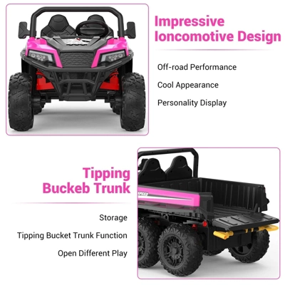 Garvee 24V 4WD 6-Wheel Ride On Dump Truck For Kids, 2-Seater Electric Truck With Remote Control, Motorized Dump Bed, Shovel, LED Lights & Music 5 Garvee 24V 4WD 6-Wheel Ride On Dump Truck For Kids, 2-Seater Electric Truck With Remote Control, Motorized Dump Bed, Shovel, LED Lights & Music - Image 3