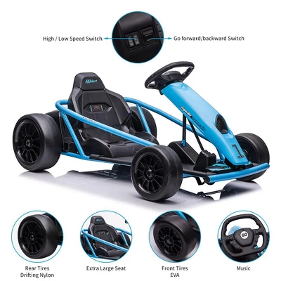 Kids Ride On Go Kart, 24V 300W*2 Motors, 9Ah Battery, Electric Vehicle Car Drifting With Music, Horn, Outdoor Ride On Toy For Teens 7 Kids Ride On Go Kart, 24V 300W*2 Motors, 9Ah Battery, Electric Vehicle Car Drifting With Music, Horn, Outdoor Ride On Toy For Teens - Image 5
