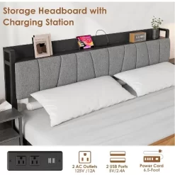 Bed Frame With Storage Headboard, Industrial Platform Bed With 2 Large Drawers And Charging Station, Black No Box Spring Needed Bed Frame -Garvee GUEST 18da7803 01b5 4cfb ba23 c7f9bf1c1d34