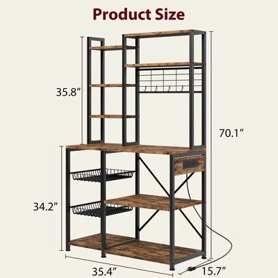 Whizmax Bakers Rack With Power Outlet, Microwave Stand With 2 Wire Drawer, Industrial Coffee Bar Station, 7-Tier Kitchen Bakers Rack 9 Whizmax Bakers Rack With Power Outlet, Microwave Stand With 2 Wire Drawer, Industrial Coffee Bar Station, 7-Tier Kitchen Bakers Rack - Image 7