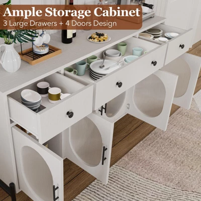 Buffet Cabinet, Sideboard Cabinet With Storage, 62'' Large Buffet Table, With 3 Drawers And 4 Fluted Glass Doors 5 Buffet Cabinet, Sideboard Cabinet With Storage, 62'' Large Buffet Table, With 3 Drawers And 4 Fluted Glass Doors - Image 3
