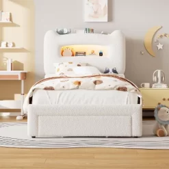 Upholstered Bed Frame With 2-Tier Storage Headboard, LED Platform Bed With Charging Station And Drawer For Kids/Girls/Boys 11 Upholstered Bed Frame With 2-Tier Storage Headboard, LED Platform Bed With Charging Station And Drawer For Kids/Girls/Boys -Garvee GUEST 19ed3739 9970 4811 8775 25e137a86f44