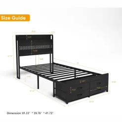 Twin Bed Frames With Headboard, Twin Size Bed Frames With Storage Drawers, Twin Bed, Metal Platform Bed Frame -Garvee GUEST 19ede648 e371 4e95 87b4 51f58e569118