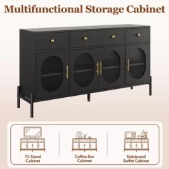 62" Large Sideboard Buffet Cabinet With Storage And 3 Drawers, Buffet Table Coffee Bar Storage Cabinet With 4 Glass Doors -Garvee GUEST 1c271a72 4621 4876 b9f1 51872be4ad1c
