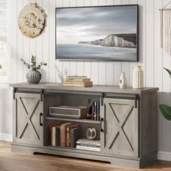 Farmhouse TV Stand Entertainment Center For 65" TVs With Sliding Barn Doors & Adjustable Shelf, Modern Media TV Console For Living Room -Garvee GUEST 1c2b26c7 ab79 4bc7 b4c6 0893bc21ff25
