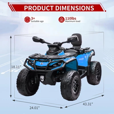 24V Kids Ride On Car, 2 Seater Licensed Can-Am Electric ATV Car For Kids, 4 Wheeler 4WD Ride On Electric Toy Car, Led, 3 Speeds 4 24V Kids Ride On Car, 2 Seater Licensed Can-Am Electric ATV Car For Kids, 4 Wheeler 4WD Ride On Electric Toy Car, Led, 3 Speeds - Image 2