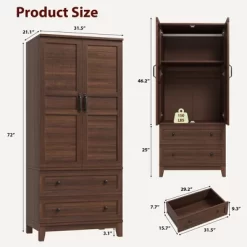 Armoire Wardrobe Closet With 2 Drawers,72" Wooden Tall Clothing Wardrobe Cabinet With Hanging Rod, Armoire With Doors Adjustable Shelves For Bedroom -Garvee GUEST 1c47ee6c 084a 4f4f bbd7 47367891a263