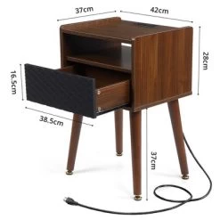 Mid-Century Nightstand With Drawers, Side Table With Charging Station -Garvee GUEST 1d707ac9 8b30 46c6 8099 bd3004adfd25