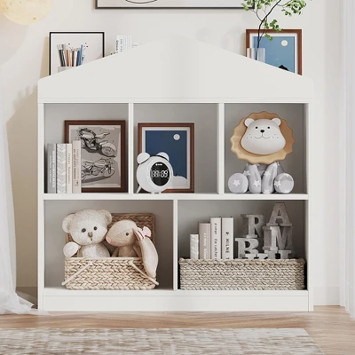 Toy Storage Organizer Kids Bookshelf White Bookcase 5 Cubby Toddlers Playhouse Cabinet Shelf For Boys Girls Wooden Cubby Storage Toy Shelf 5 Toy Storage Organizer Kids Bookshelf White Bookcase 5 Cubby Toddlers Playhouse Cabinet Shelf For Boys Girls Wooden Cubby Storage Toy Shelf - Image 3