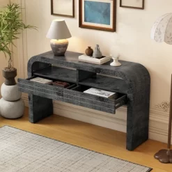 52" Console Table With 2 Drawers, Wooden Entryway Table With Open Shelf, Accent Sofa Table, Behind Couch Table For Living Room Hallway