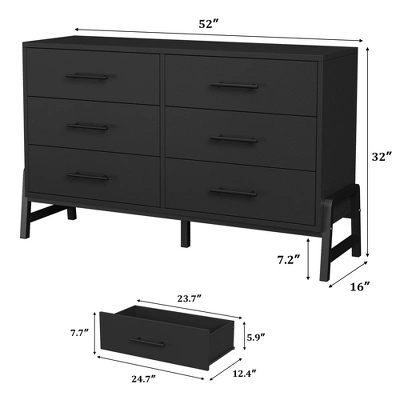 Garvee 6 Dresser For Bedroom, 52" Wide Drawer With Large Storage Space, Freestanding Wooden Closet Storage Dresser Chest For Bedroom 4 Garvee 6 Dresser For Bedroom, 52" Wide Drawer With Large Storage Space, Freestanding Wooden Closet Storage Dresser Chest For Bedroom - Image 2