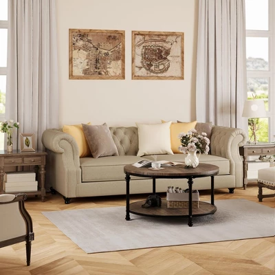 Coffee Table Round Center Table With Storage Shelf Wood Circle Coffee Table With Sturdy Metal Legs 9 Coffee Table Round Center Table With Storage Shelf Wood Circle Coffee Table With Sturdy Metal Legs - Image 7