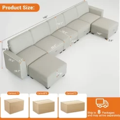 140"Sectional Couch For Living Room, Oversized Modular Sectional Sofa, U Shaped Modular Couch With Storage