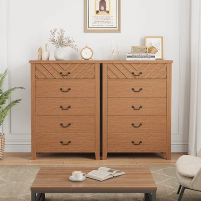 5 Drawer Dresser For Bedroom, 45.2" Tall Brown Chest Of Drawer With V Shape Design, Modern Wooden Closet Nightstand For Living Room Entryway Nursery 5 5 Drawer Dresser For Bedroom, 45.2" Tall Brown Chest Of Drawer With V Shape Design, Modern Wooden Closet Nightstand For Living Room Entryway Nursery - Image 3