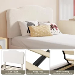 Bed Frame For Kids With Scallop Headboard, Cute Velvet Twin Bed For Girls, Boys, Sturdy Platform Bed, No Box Spring Needed, Wooden Slats, Noise Free 19 Bed Frame For Kids With Scallop Headboard, Cute Velvet Twin Bed For Girls, Boys, Sturdy Platform Bed, No Box Spring Needed, Wooden Slats, Noise Free -Garvee GUEST 206c5216 e366 4259 9d15 0f29dfbeb764