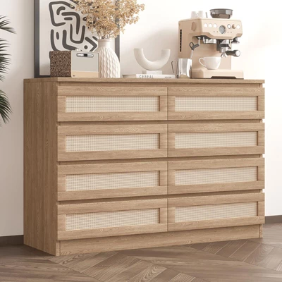 Garvee Rattan Dresser For Bedroom, 8 Drawer Dresser For Closet, Double Wood Dressers & Chest Of Drawers For TV Stands, Living Room 9 Garvee Rattan Dresser For Bedroom, 8 Drawer Dresser For Closet, Double Wood Dressers & Chest Of Drawers For TV Stands, Living Room - Image 7