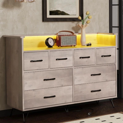 Dresser With Power Outlet And LED Lights, Wood 8 Drawer Dresser For Bedroom, Modern Chest Of Drawers For Closet, Living Room 13 Dresser With Power Outlet And LED Lights, Wood 8 Drawer Dresser For Bedroom, Modern Chest Of Drawers For Closet, Living Room - Image 11