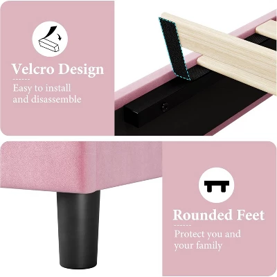 Twin/Full/Queen/King Size Bed Frame With Upholstered Headboard, Wood Slat Platform, No Box Spring Needed, Noise-Free, Easy Assembly, Pink 6 Twin/Full/Queen/King Size Bed Frame With Upholstered Headboard, Wood Slat Platform, No Box Spring Needed, Noise-Free, Easy Assembly, Pink - Image 4