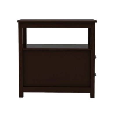 Side Table Wooden Narrow Nightstand With 2 Drawers And Open Storage Shelf, Freestanding Multi-functional Sofa End Table, Brown 5 Side Table Wooden Narrow Nightstand With 2 Drawers And Open Storage Shelf, Freestanding Multi-functional Sofa End Table, Brown - Image 3