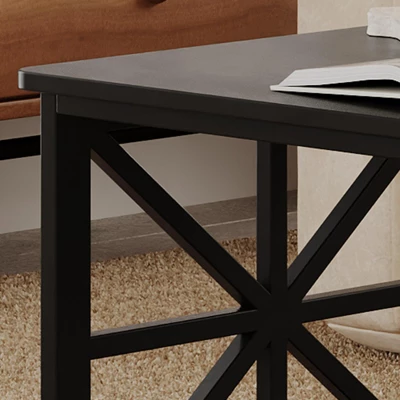 2-Tier Coffee Table For Small Spaces, X-Frame Living Room Low Coffee Table With Storage Shelf 8 2-Tier Coffee Table For Small Spaces, X-Frame Living Room Low Coffee Table With Storage Shelf - Image 6