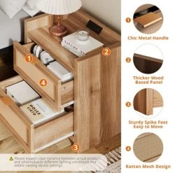Night Stand Set Of 2, Modern Nightstand, Bedside Tables With 2 PE Rattan Drawers, Rattan Nightstands For Bedroom Living Room -Garvee GUEST 2225dc81 ce92 40dc befe 43a0113a9307