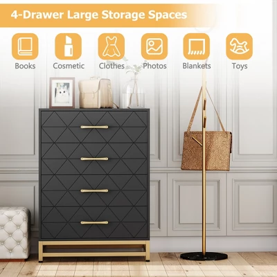Dresser For Bedroom With 4 Drawer, Modern Dressers Chest Of Drawers, With Wide Drawers And Metal Handles, Wood Dressers, Black 8 Dresser For Bedroom With 4 Drawer, Modern Dressers Chest Of Drawers, With Wide Drawers And Metal Handles, Wood Dressers, Black - Image 6